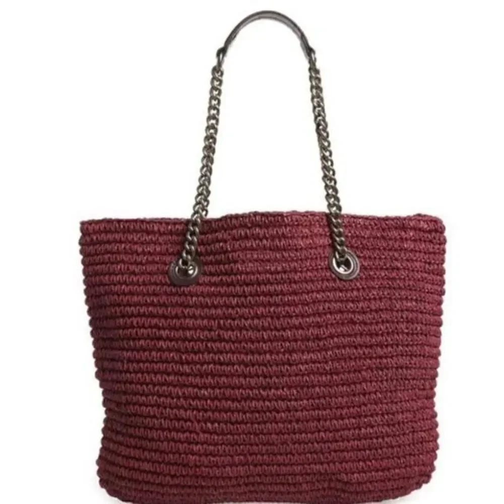 Kurt Geiger London Chelsea Raffia Tote, Shopper Hobo Bag,Deep Purple ,Eagle Head